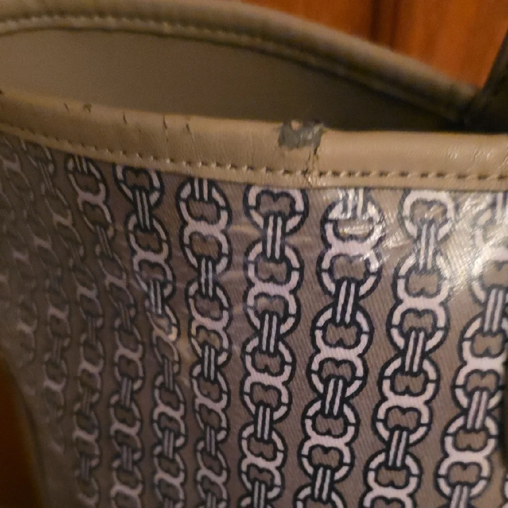 Tory Burch Gray Logo Canvas Tote with Center Stripe